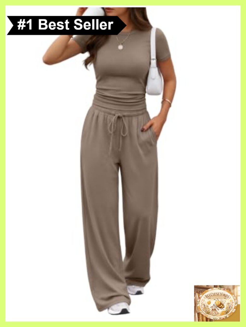 2 Piece Lounge Set Short Sleeve Crop Top Wide Leg Pants with Pockets